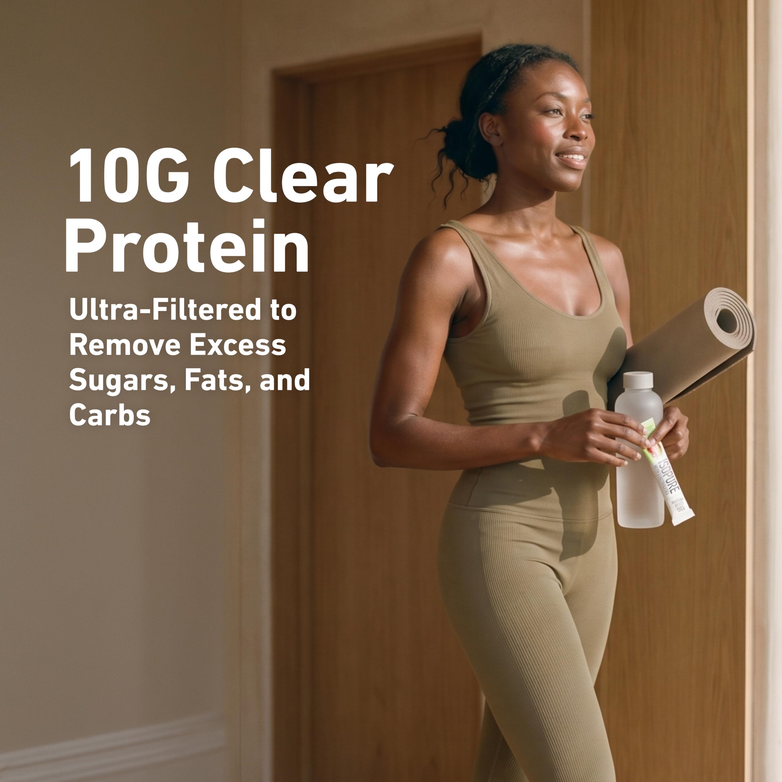 Isopure etiqueta nutricional en detalle mostrando 10 g proteína y 0g azúcar