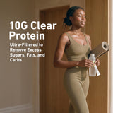 Isopure etiqueta nutricional en detalle mostrando 10 g proteína y 0g azúcar