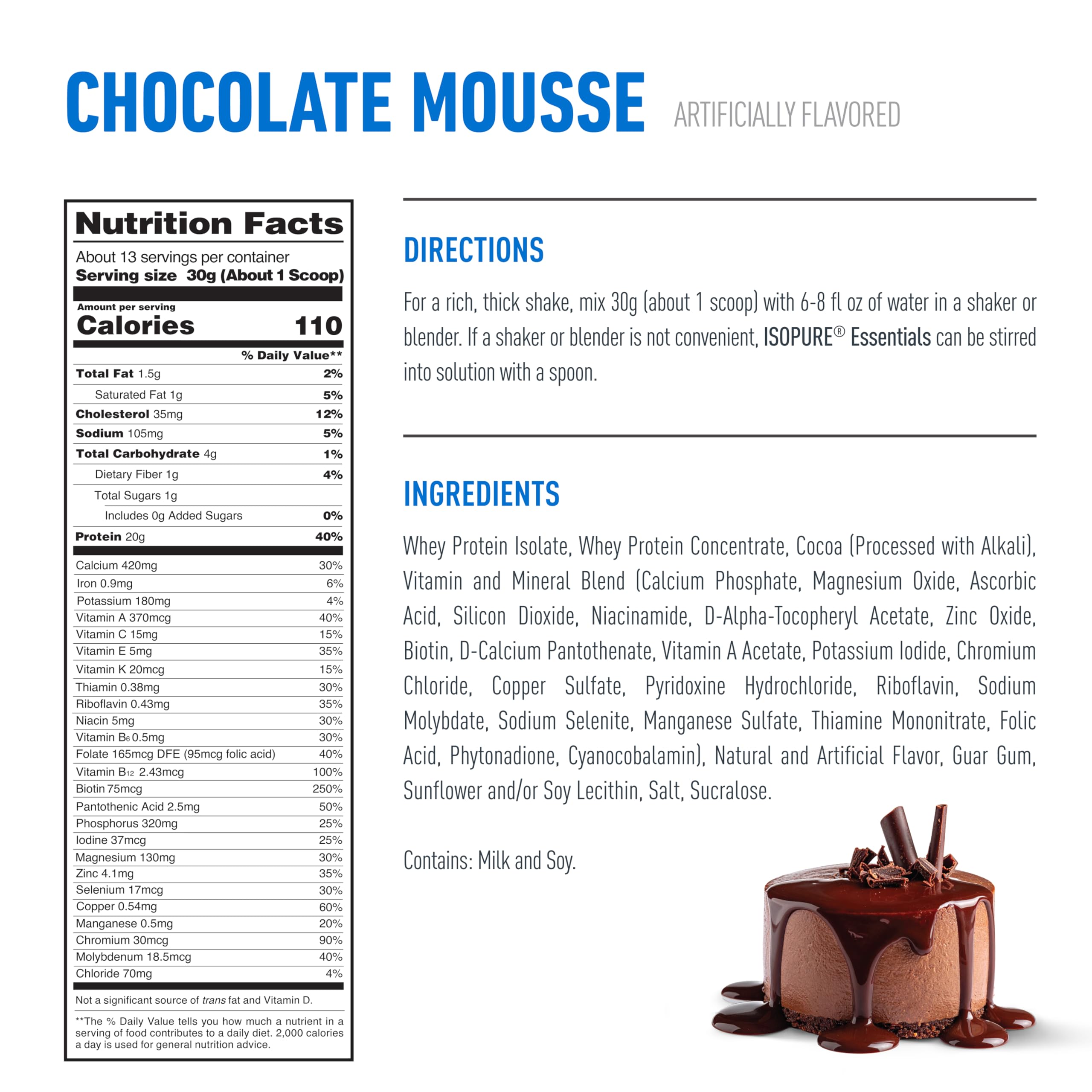 Isopure etiqueta nutricional resalta vitaminas y minerales incluidos