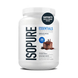Isopure envase frontal mostrando sabor chocolate mousse y beneficio proteico