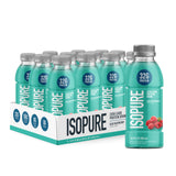 Isopure botella frontal con etiqueta y diseño claro, conveniencia inmediata
