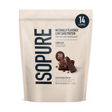 Isopure empaque frontal chocolate oscuro mostrando diseño y beneficio proteína alta