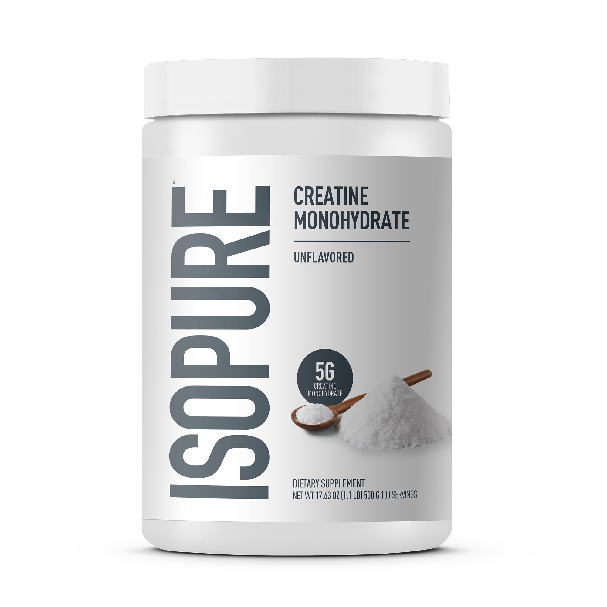 Isopure envase frontal mostrando marca y tamaño, confianza y pureza
