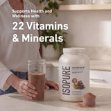 Etiqueta nutricional Isopure explicando vitaminas y 0 g de azúcar