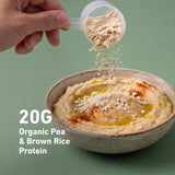 Isopure ingredientes guisante y arroz orgánicos mostrando origen vegetal limpio