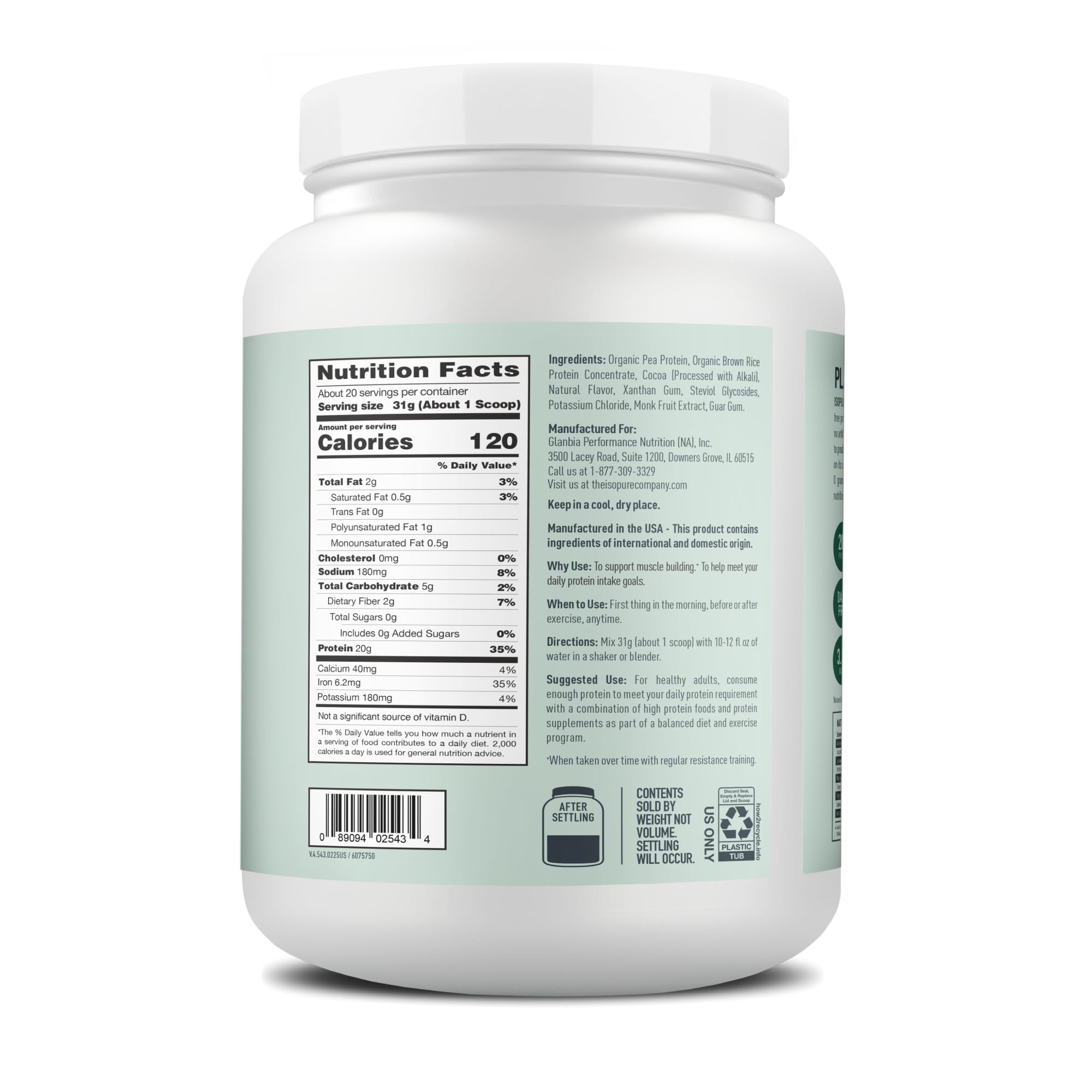 Isopure guisante y arroz orgánicos, origen limpio y natural