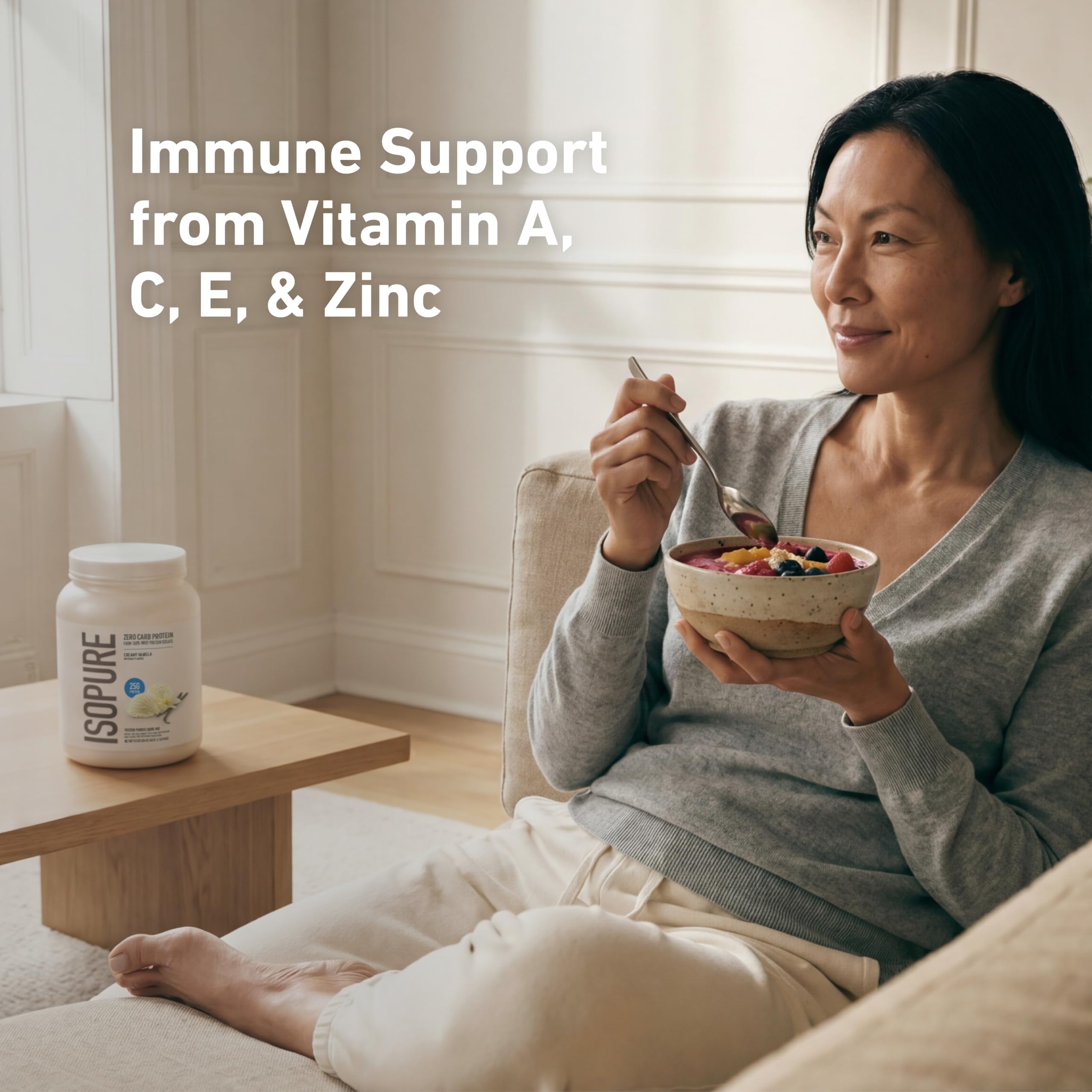 Detalle de vitaminas y minerales Isopure que complementan la dieta