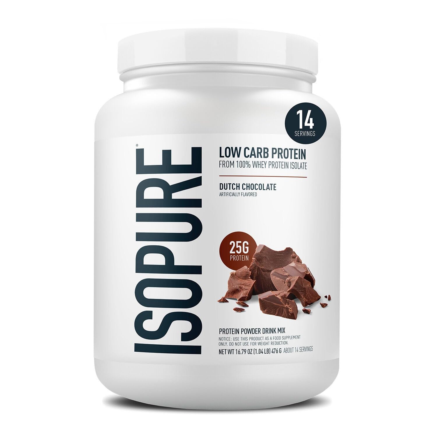 Isopure medidor scoop dentro del envase para dosificación precisa