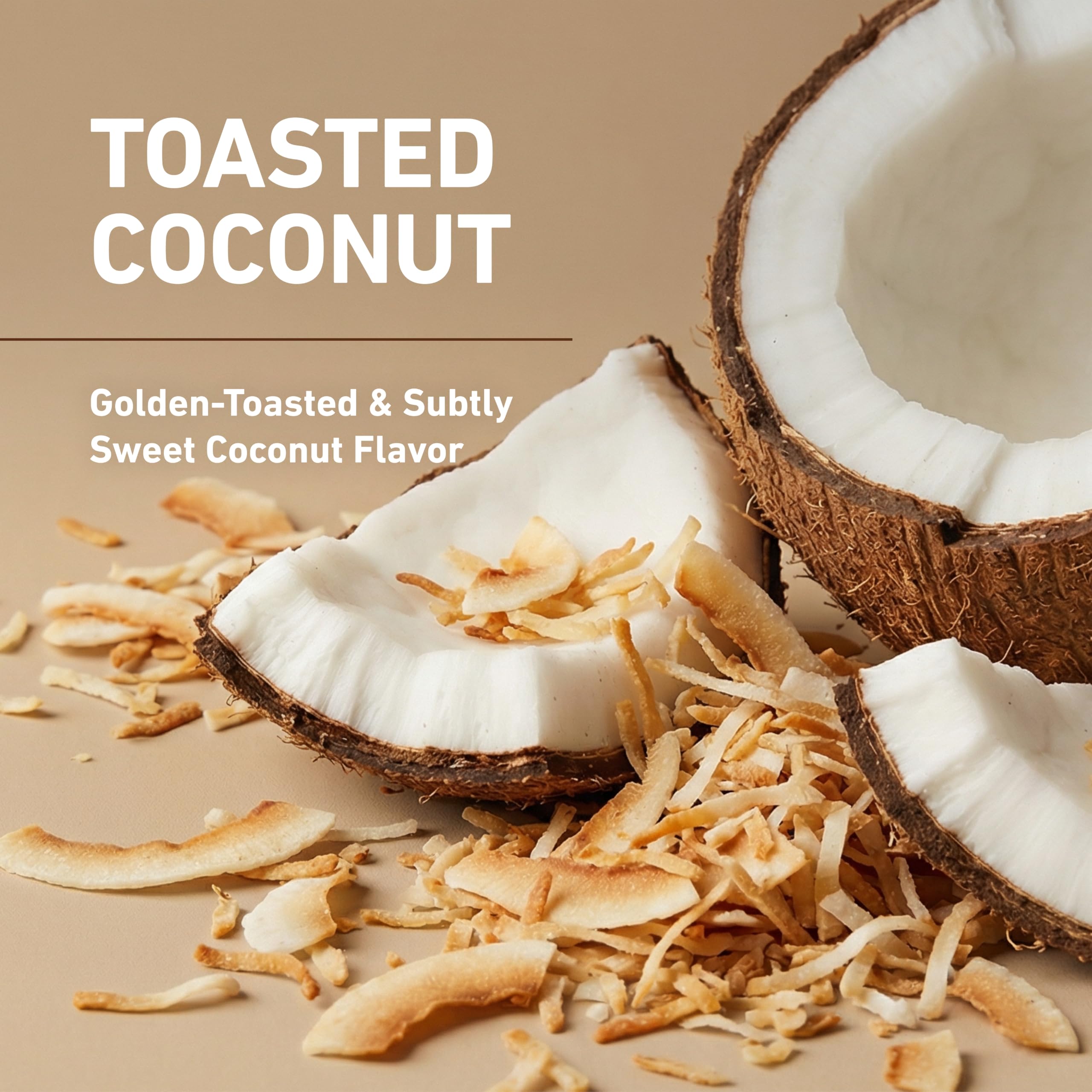 Isopure batido en vaso con hielo, sabor coco tostado listo para beber
