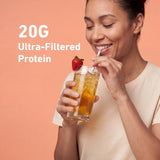 Isopure vaso con hielo y fruta que realza sabor a fresa y durazno