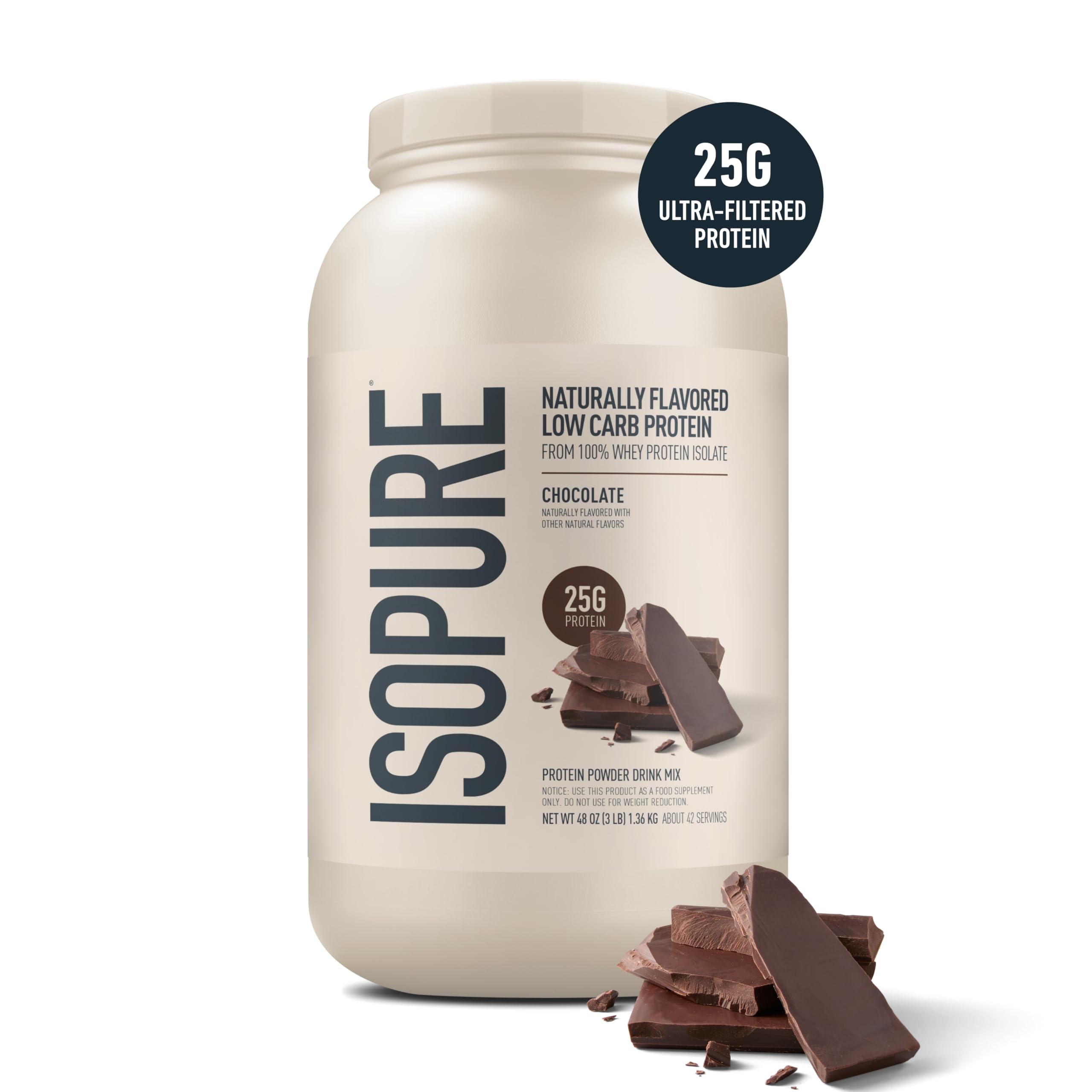 Isopure polvo textura fina de cacao para mezclas suaves y sin grumos