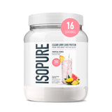 Isopure frente del empaque mostrando sabor Tropical Punch y 20 g proteína