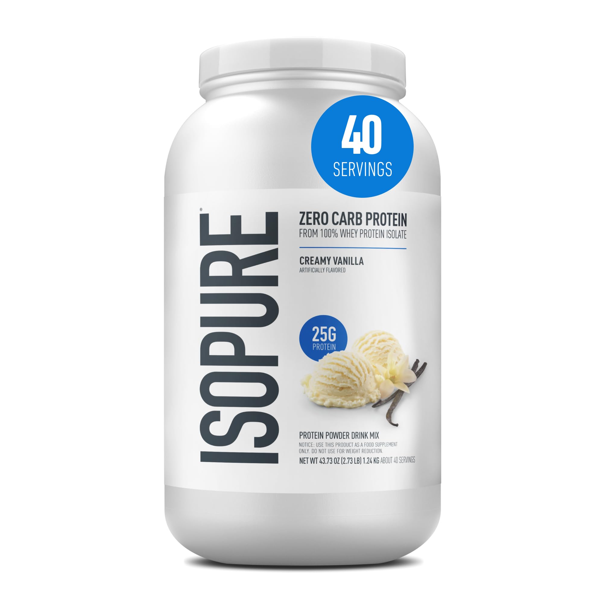 Isopure Vainilla Cremosa presentación frontal mostrando el envase y beneficio proteico