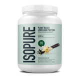 Isopure envase vainilla visible, proteína limpia y fácil de usar