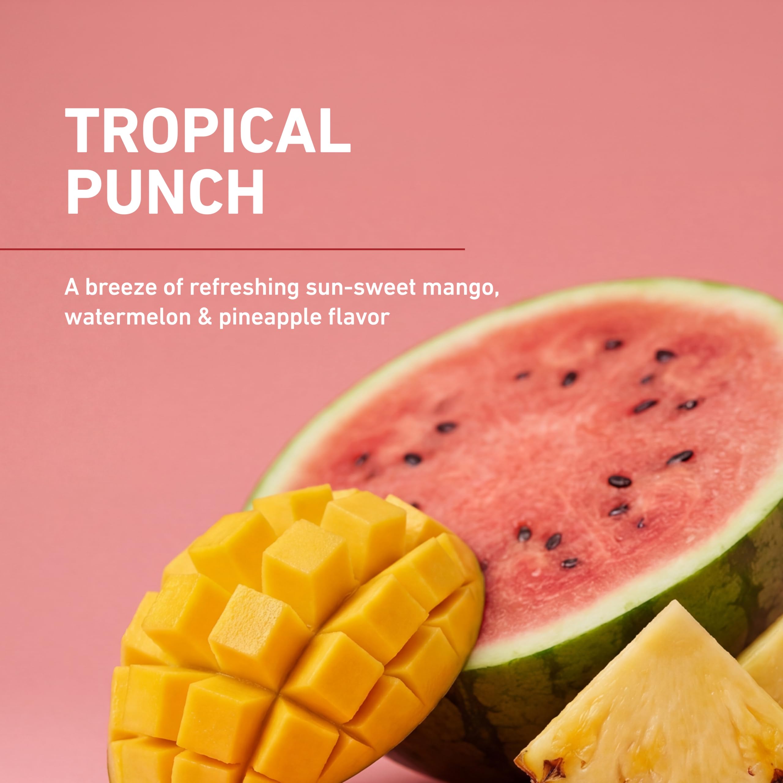 Vaso con bebida Isopure Tropical Punch listo para beber, refrescante y bajo en carbohidratos