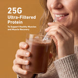 Vaso con shake Isopure Chocolate Peanut Butter listo para consumo, rápido y sabroso