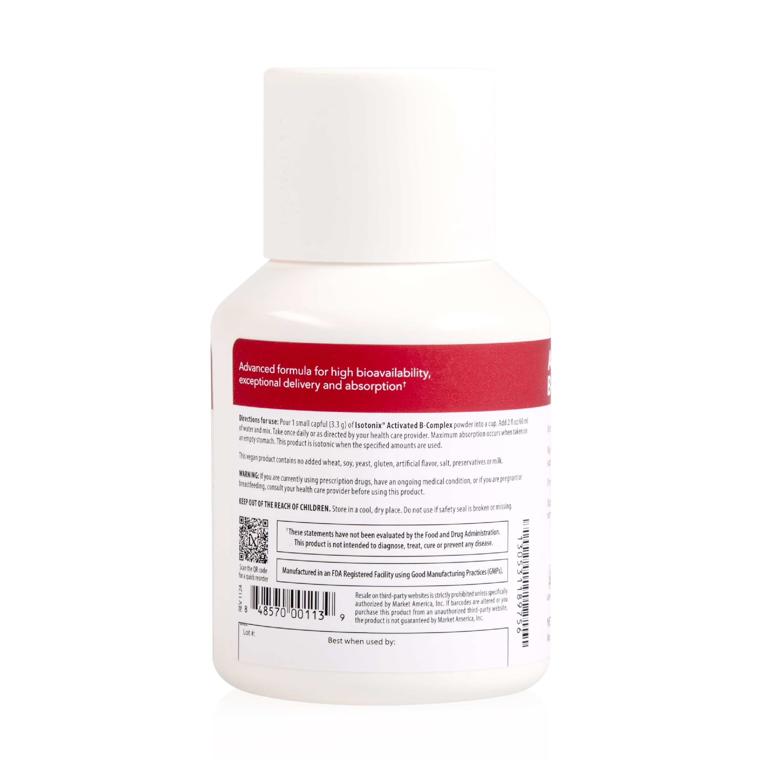 Botella Isotonix en cocina junto a fruta, beneficio integración estilo de vida