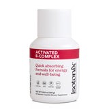 Isotonix frasco frontal mostrando etiqueta y raciones, beneficio conveniencia