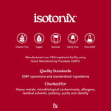 Mano sosteniendo frasco Isotonix para comparar tamaño, beneficio dosificación clara