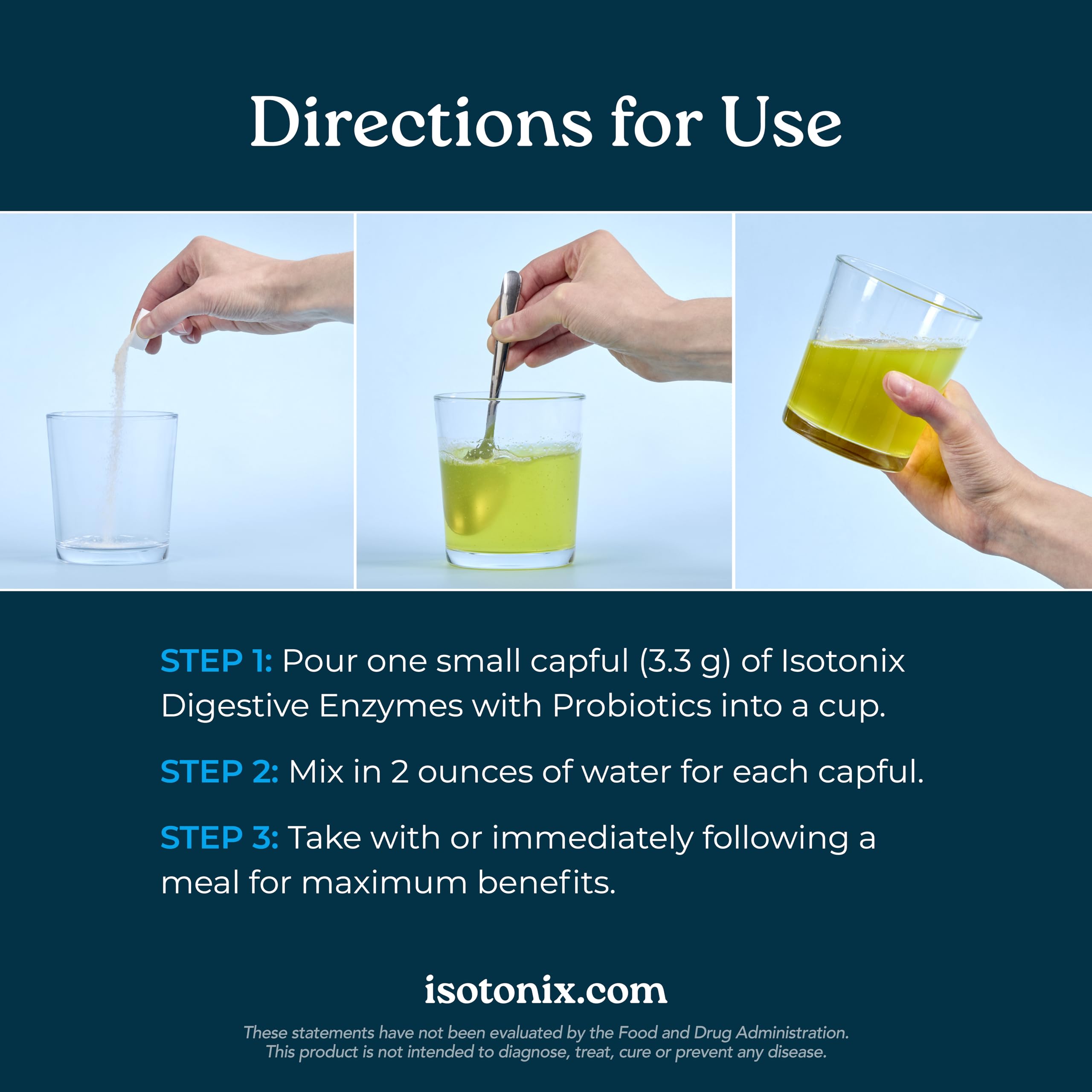 Isotonix bote junto a una mano para comparar tamaño y porción