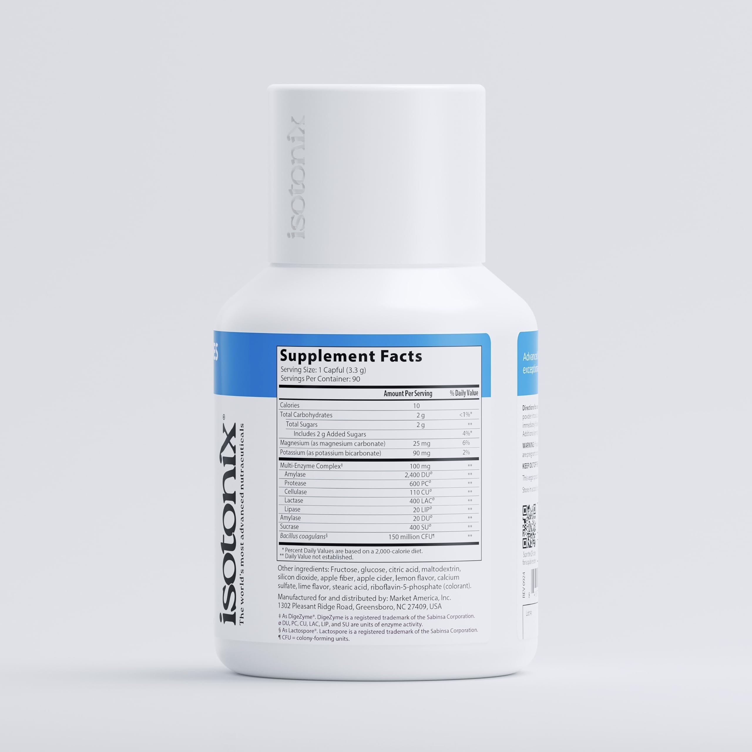Isotonix en mesa con alimentos, estilo de vida y conveniencia