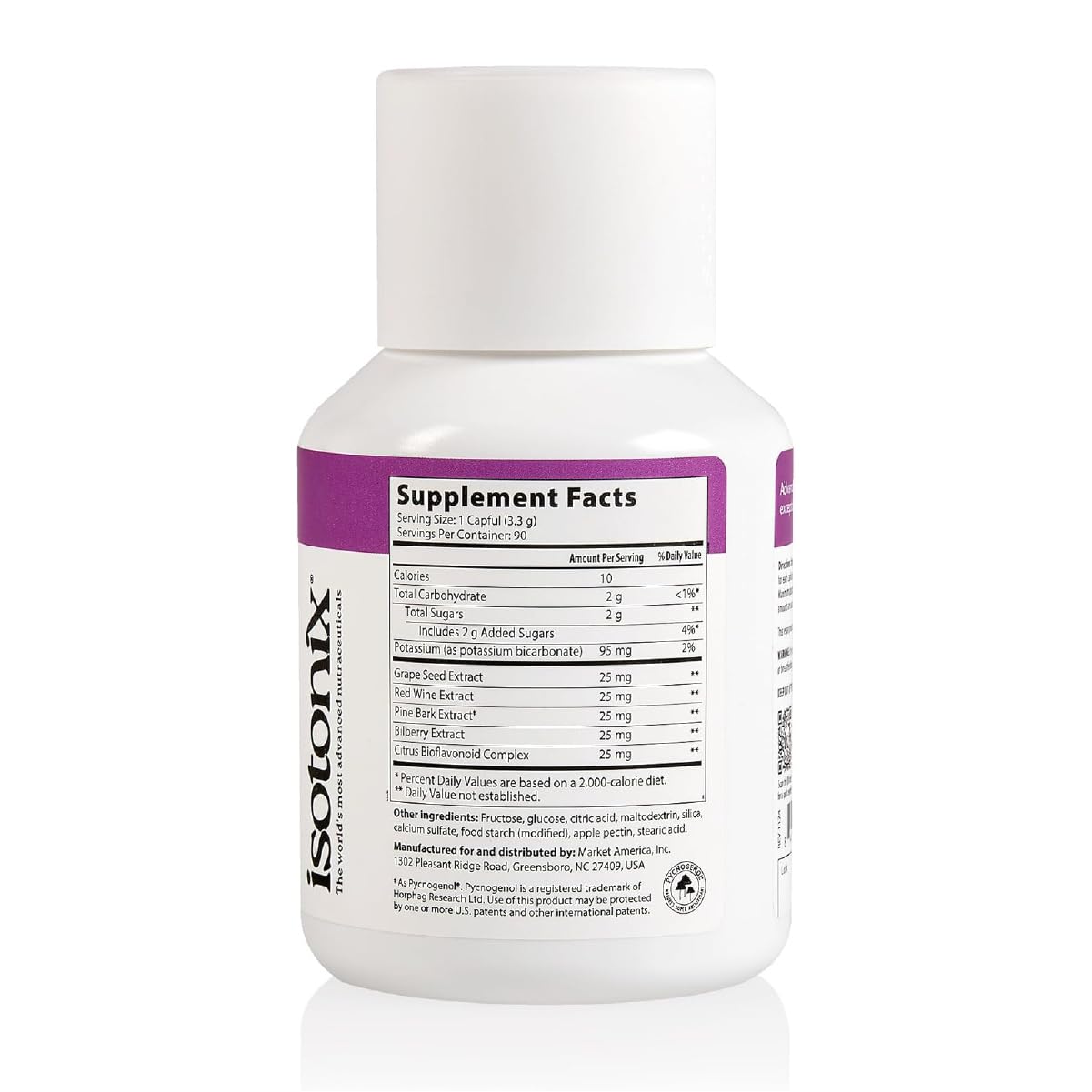 Isotonix frasco sosteniéndose en mano para mostrar tamaño y facilidad