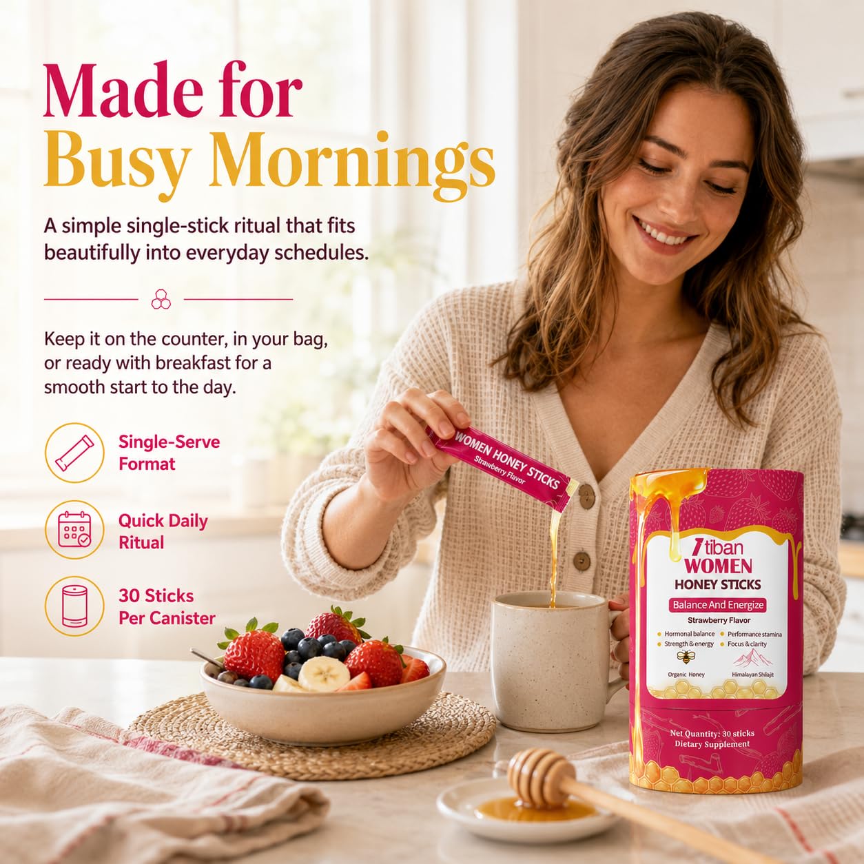 Itiban mezcla en taza de té mostrando uso fácil y sabor suave