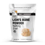 It's Just! envase frontal del polvo de lion's mane con diseño claro