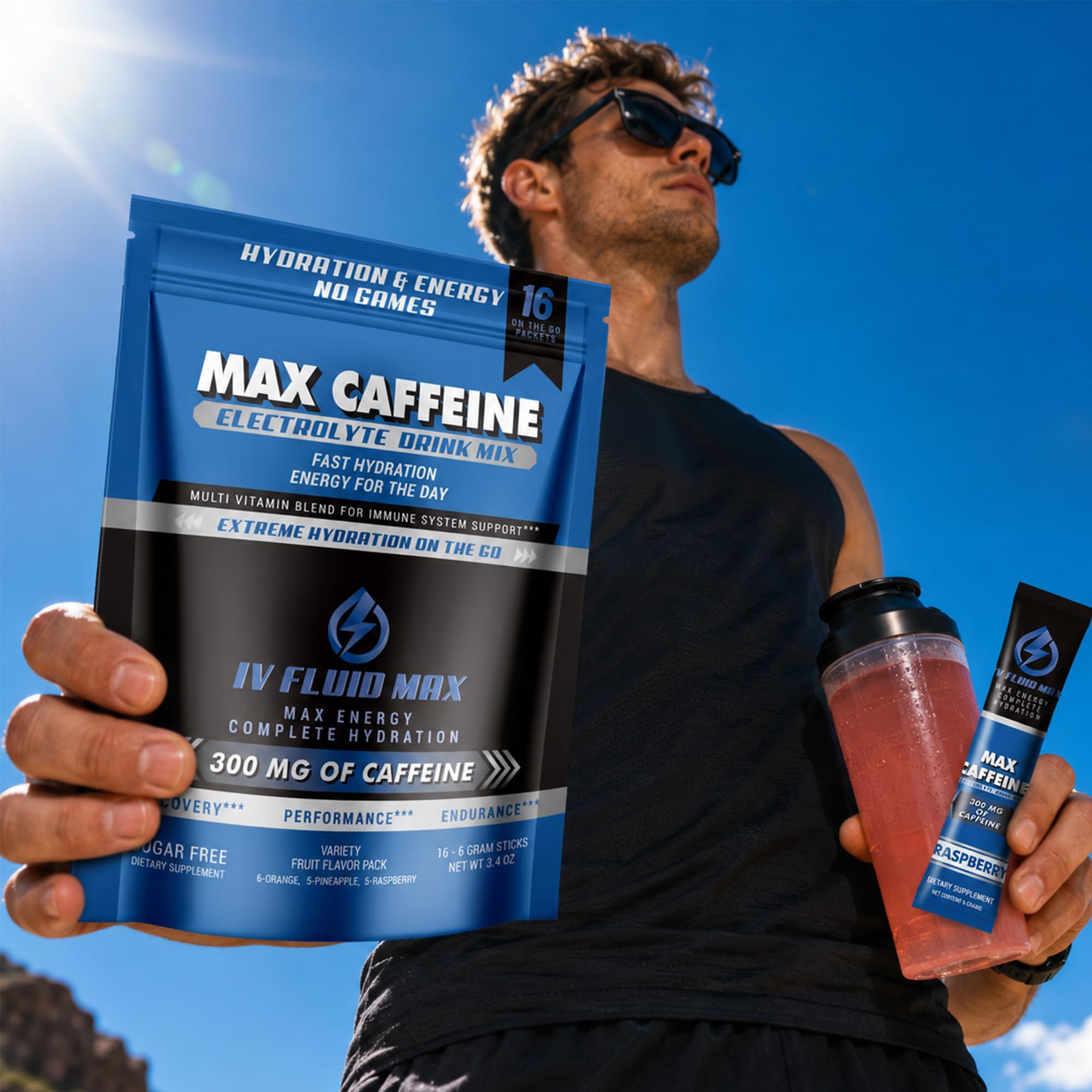 IV FLUID MAX etiqueta de ingredientes mostrando cafeína y vitaminas B, transparencia informativa