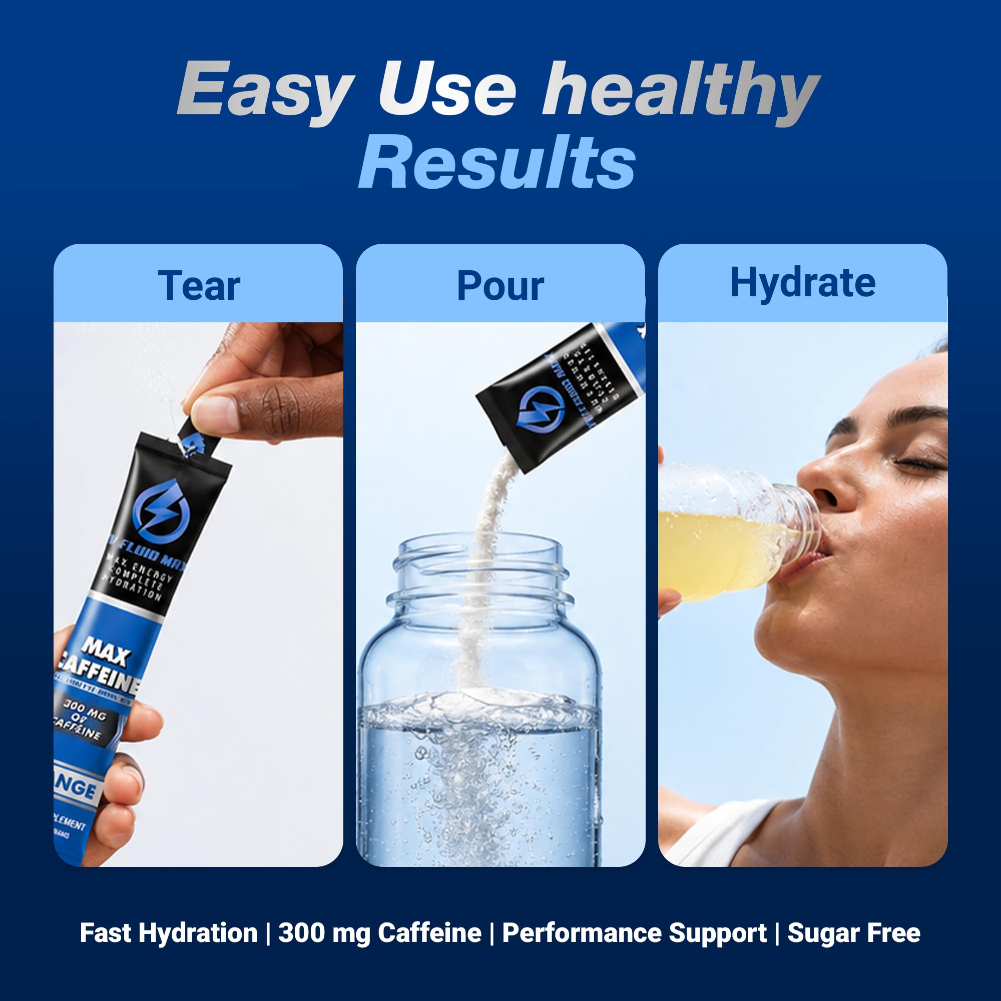IV FLUID MAX sobre en mano listo para mezclar en agua, portátil y fácil de usar