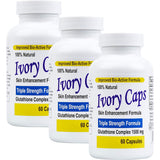 Ivory Caps frasco frente mostrando etiqueta y beneficio de tono más uniforme