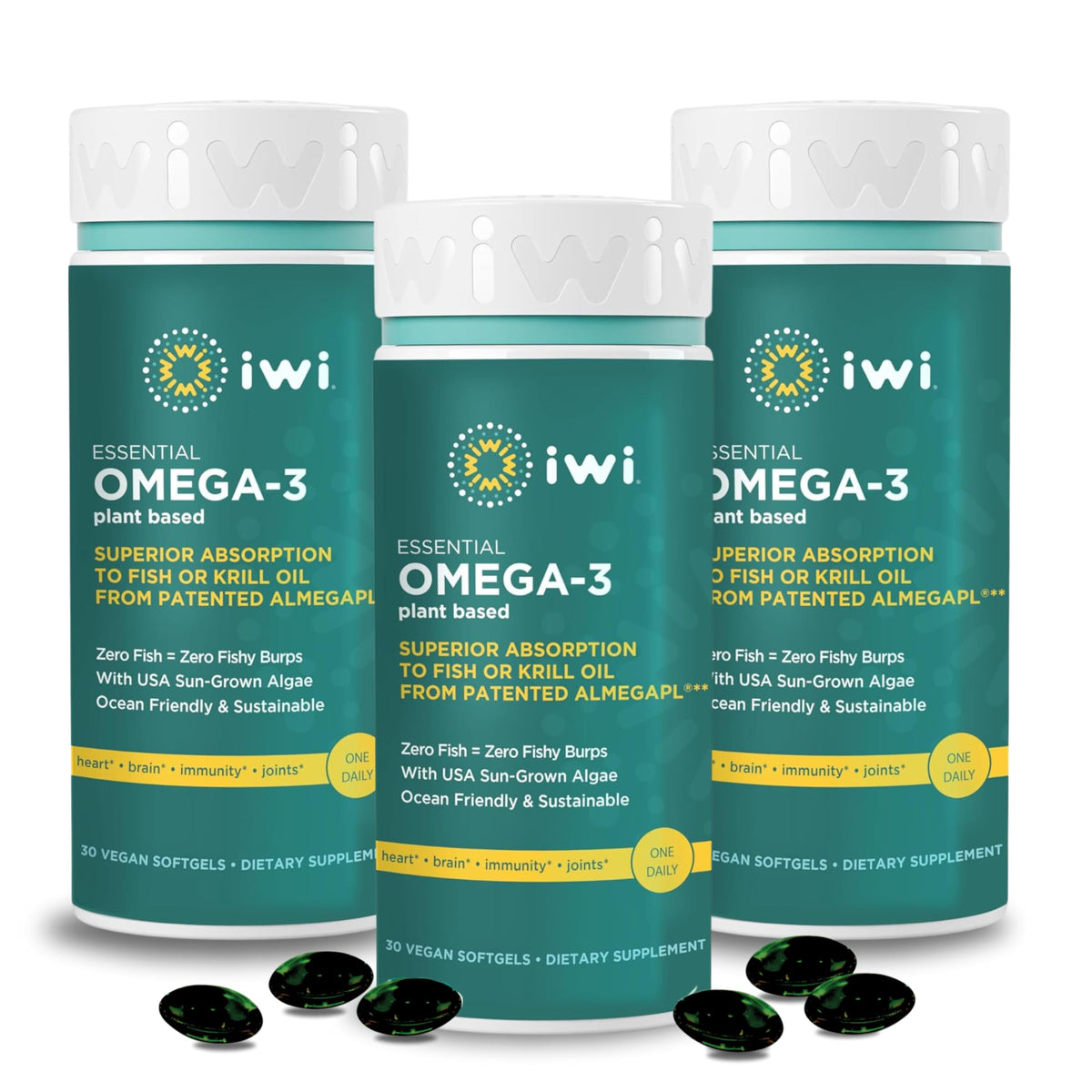 Iwi envase frontal mostrando 90 cápsulas y etiqueta clara, beneficio de origen vegetal