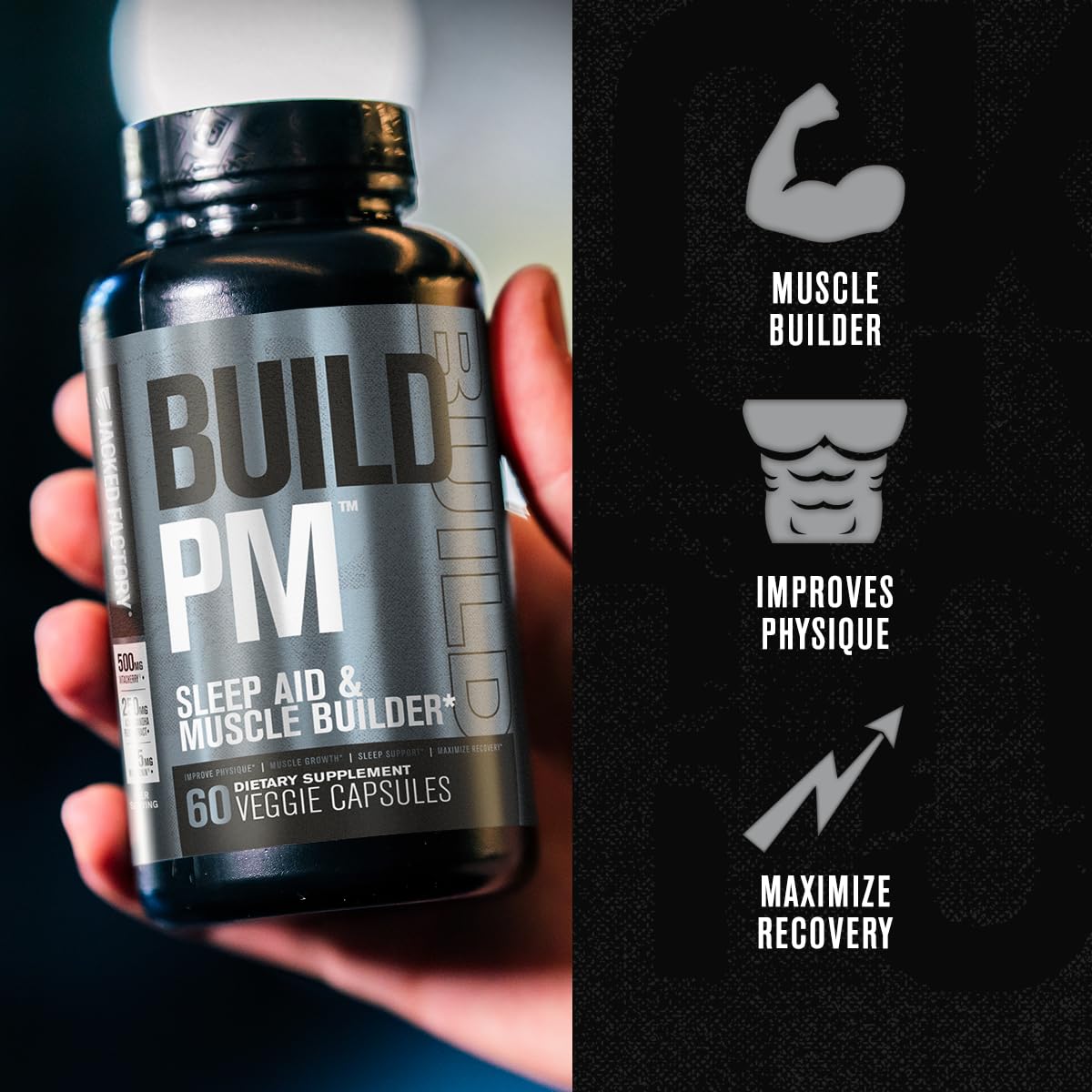 Jacked Factory detalle de etiqueta destacando ingredientes y calidad cGMP