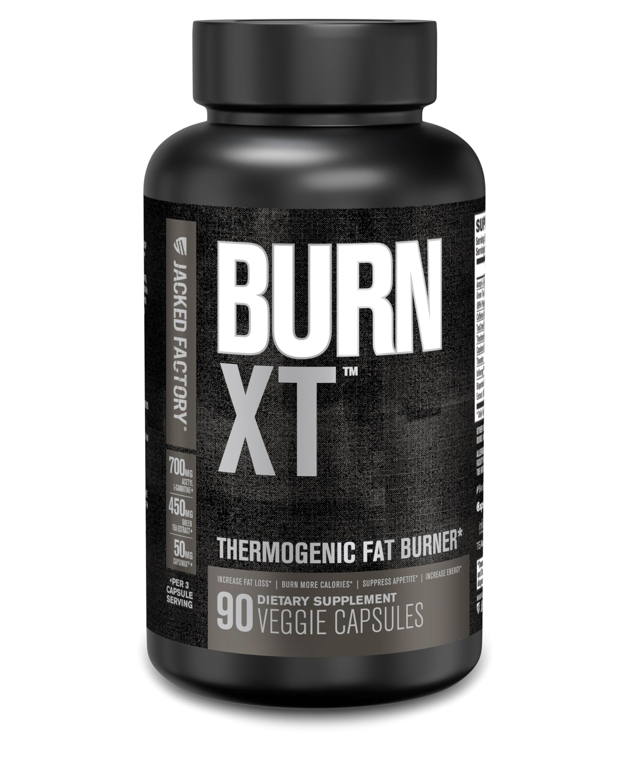 Jacked Factory frasco Burn XT Black frente mostrando diseño y potencia