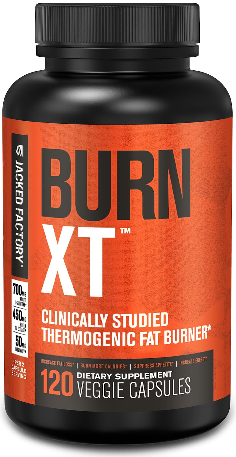 Jacked Factory Burn-XT vista frontal del envase que transmite confianza