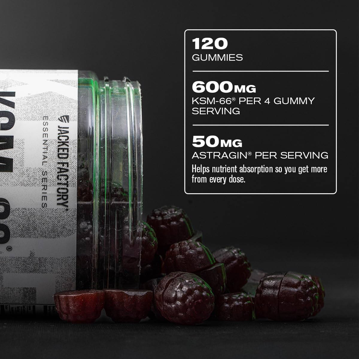 Jacked Factory comparación de tamaño de una gomita junto a una moneda