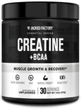 Envase Jacked Factory Creatine + BCAAs visto de frente mostrando diseño y cantidad