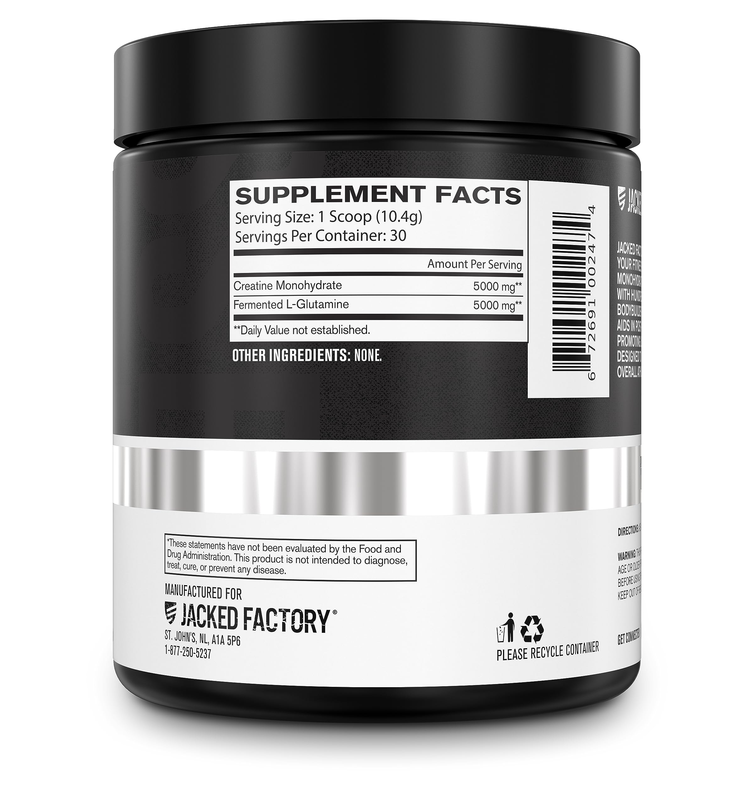 Jacked Factory ingredientes creatina y glutamina presentados, ventaja: fórmula sin rellenos