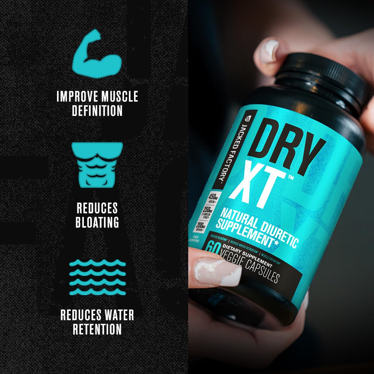 Jacked Factory Dry-XT cápsulas vegetales primera plana, fácil de tragar y natural