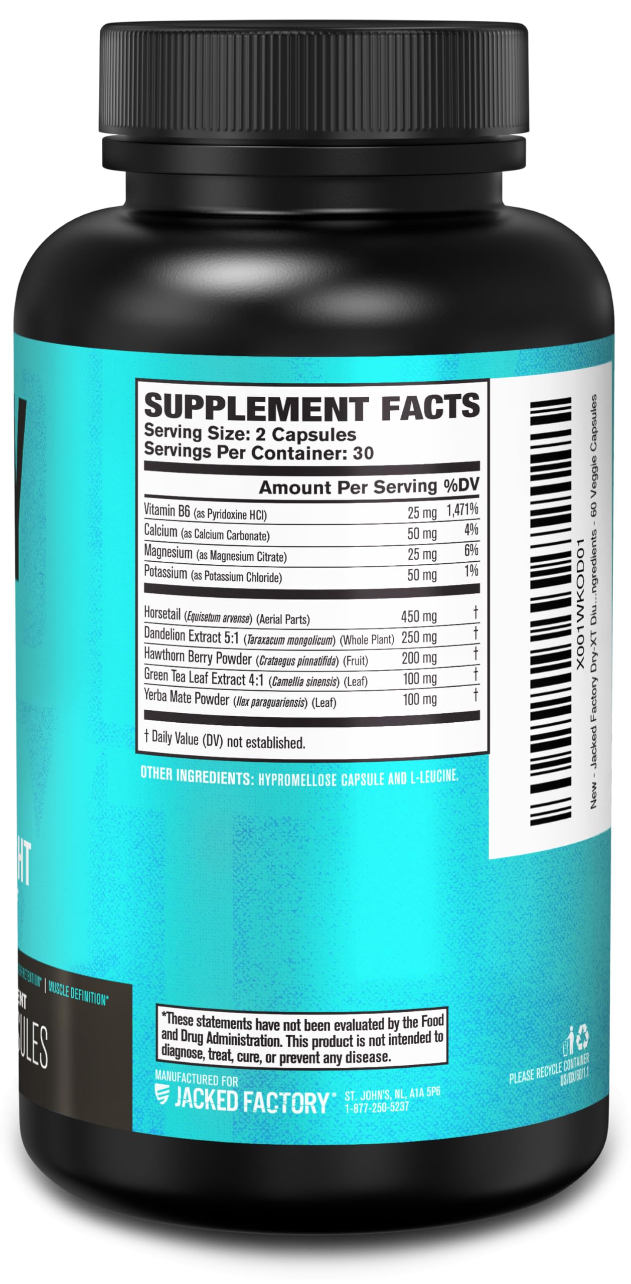 Jacked Factory ingredientes botánicos (diente de león, horsetail) para diuresis suave