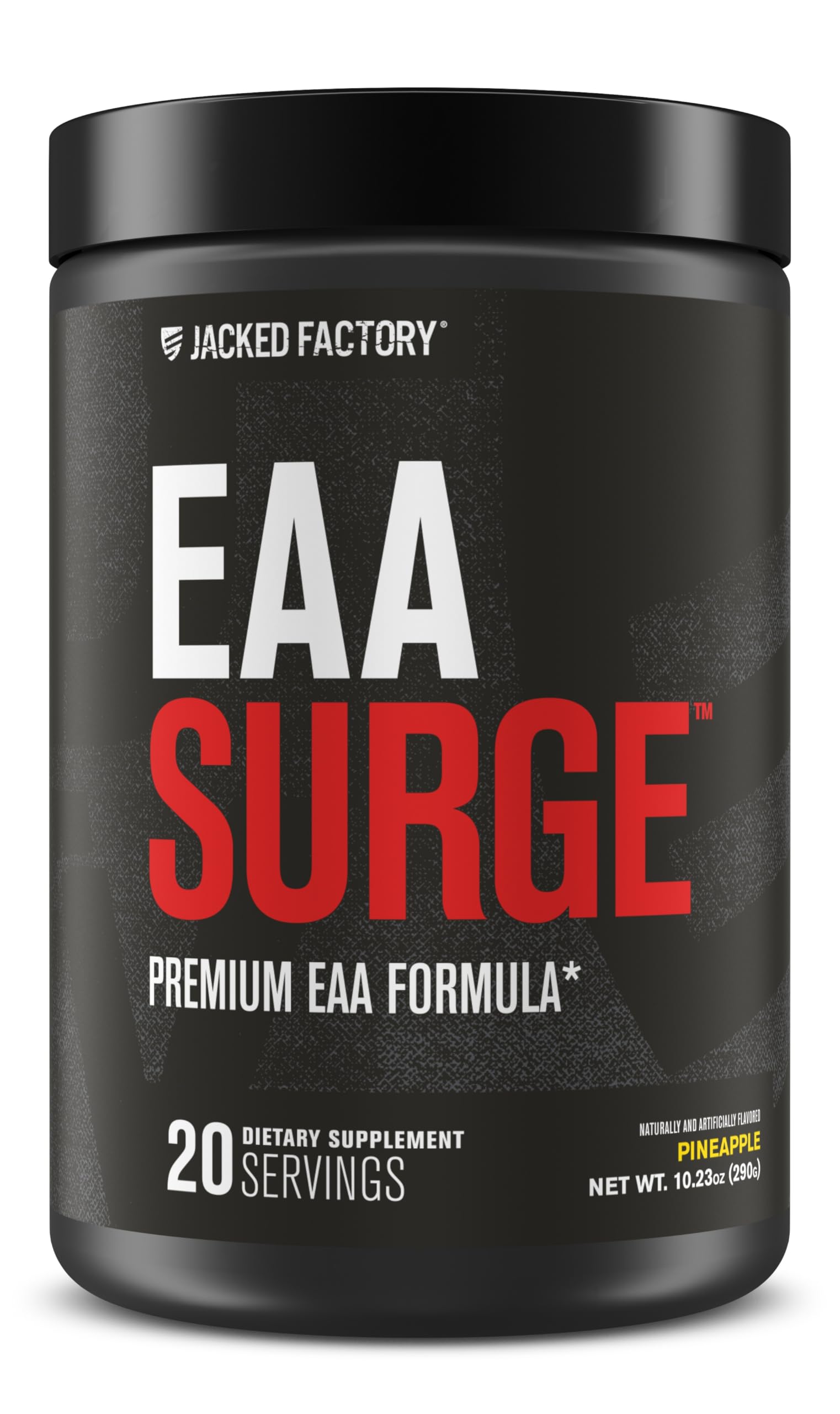 Jacked Factory vista frontal del envase mostrando sabor piña y porciones
