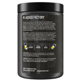 Jacked Factory primer plano de la lista de ingredientes y Amino9 en el envase
