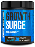 Jacked Factory envase frontal Growth Surge mostrando sabor frambuesa azul y beneficios