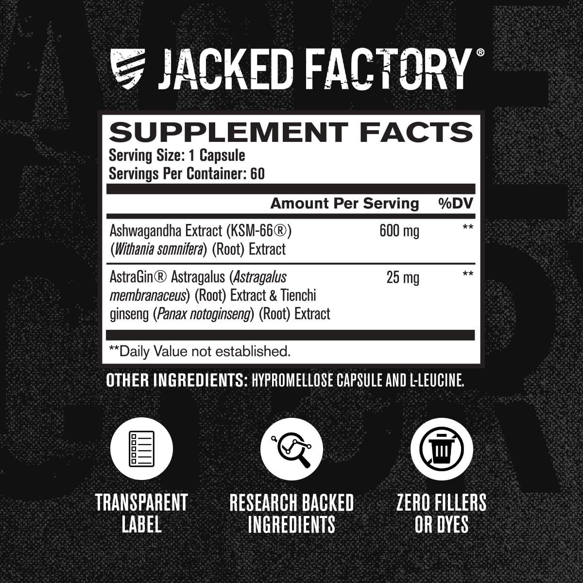 Jacked Factory etiqueta con ingredientes y potencia, transparencia y seguridad