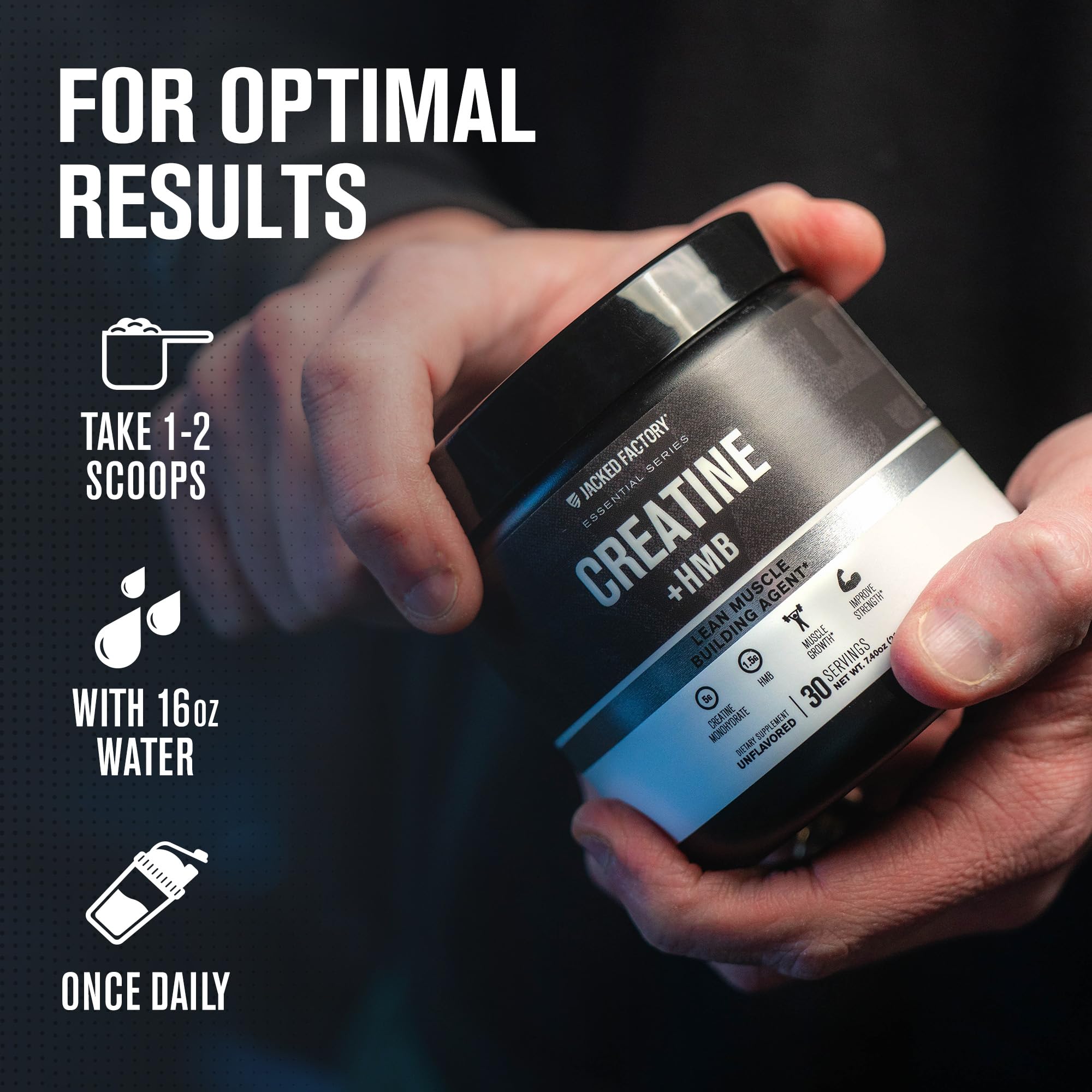 Jacked Factory etiqueta nutricional detallando creatina y HMB por servicio