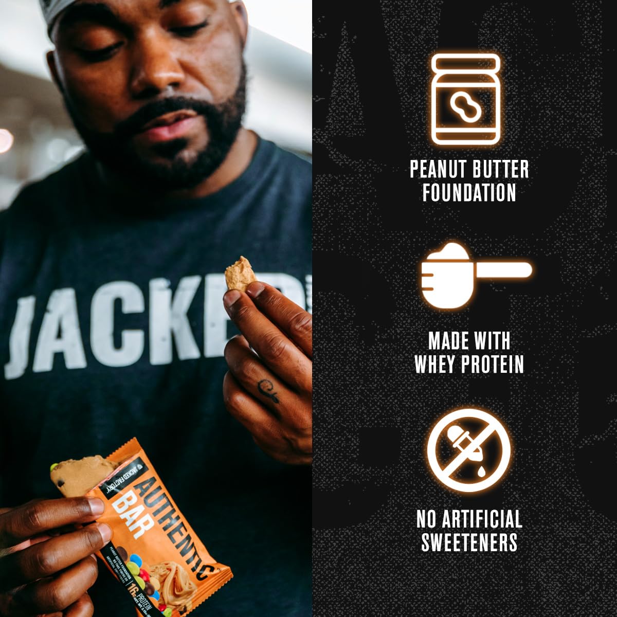 Jacked Factory etiqueta nutricional destacando proteína y miel