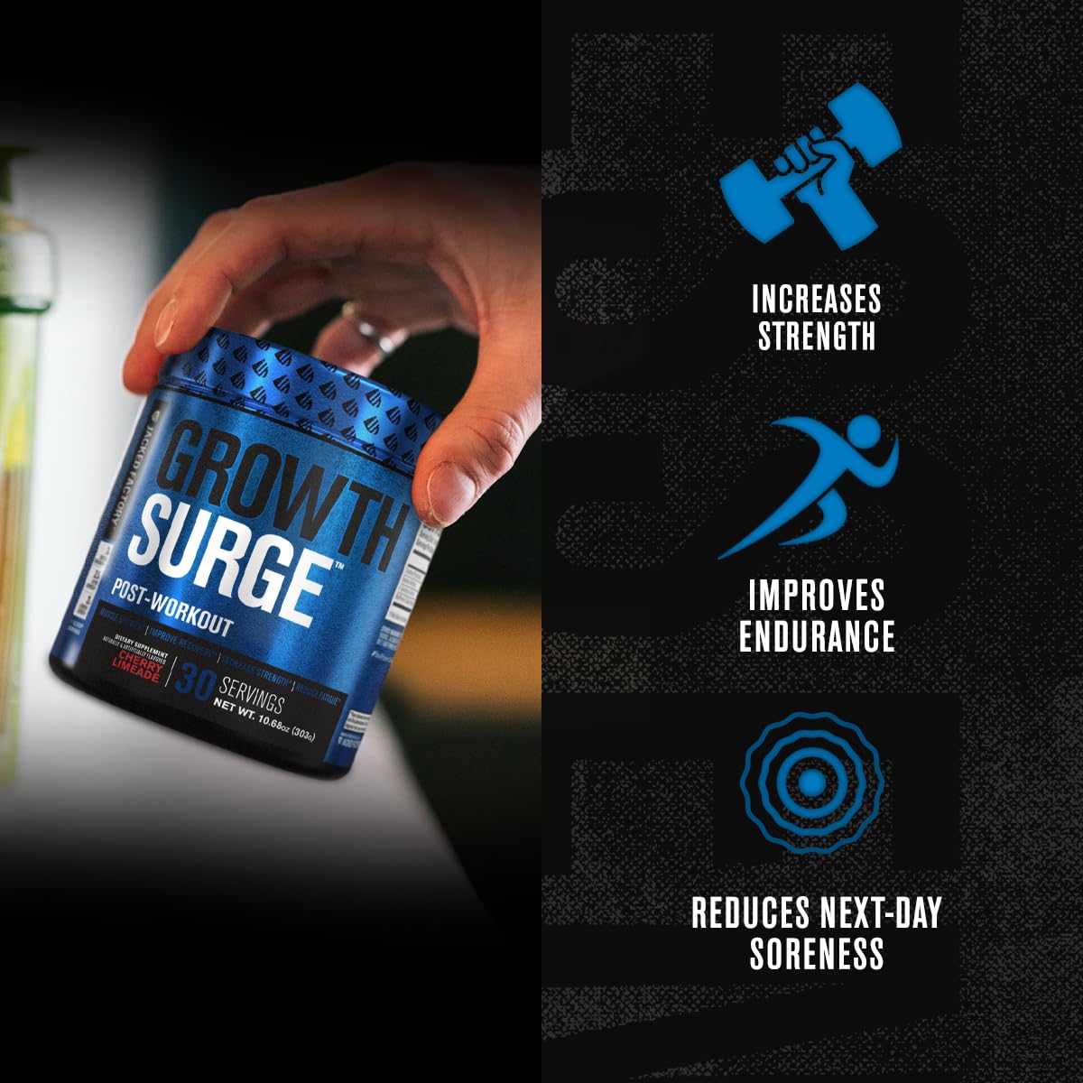 Etiqueta nutricional de Jacked Factory Growth Surge con ingredientes clave