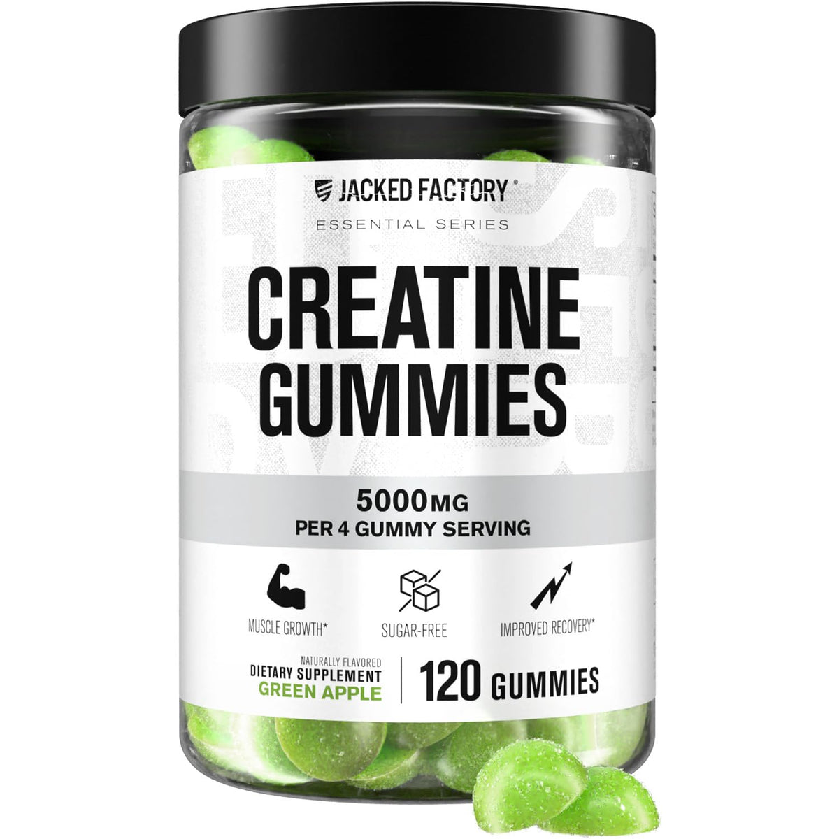 Jacked Factory gomitas creatina vista frontal, conveniencia diaria