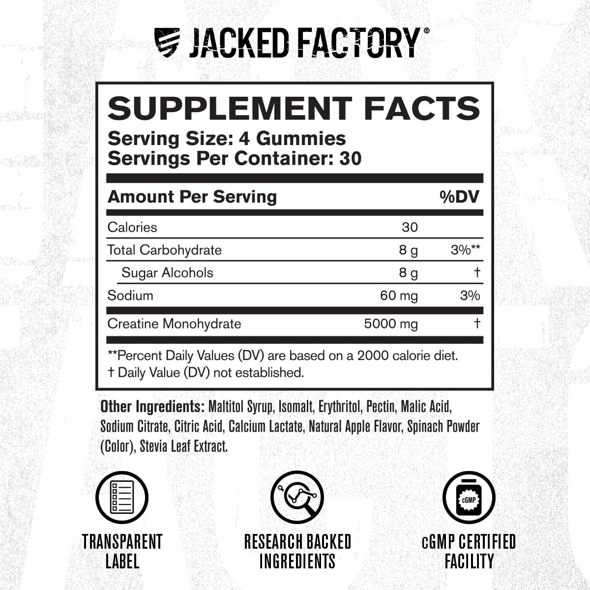 Jacked Factory ingredientes y pectina, fórmula apta para veganos