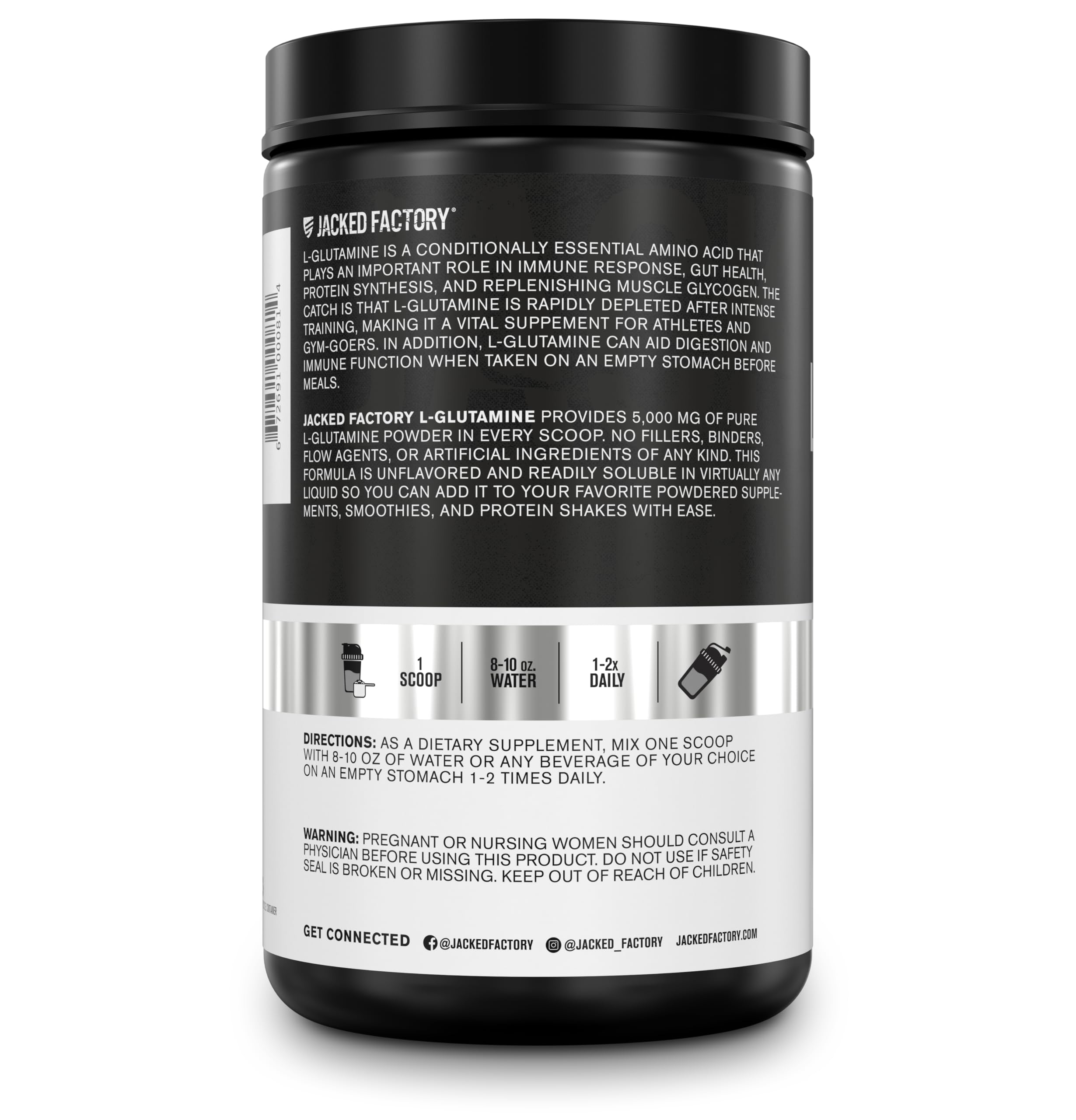 Jacked Factory primer plano de la lista de ingredientes y proceso fermentado